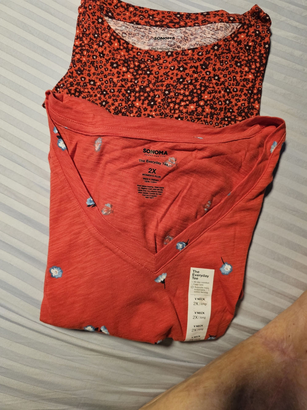 SONOMA Coral Red Floral V-Neck Short Sleeve Tops - 2 Pack